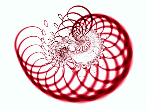 Image shows a red fractal on a white background, roughly shaped like a cradle.